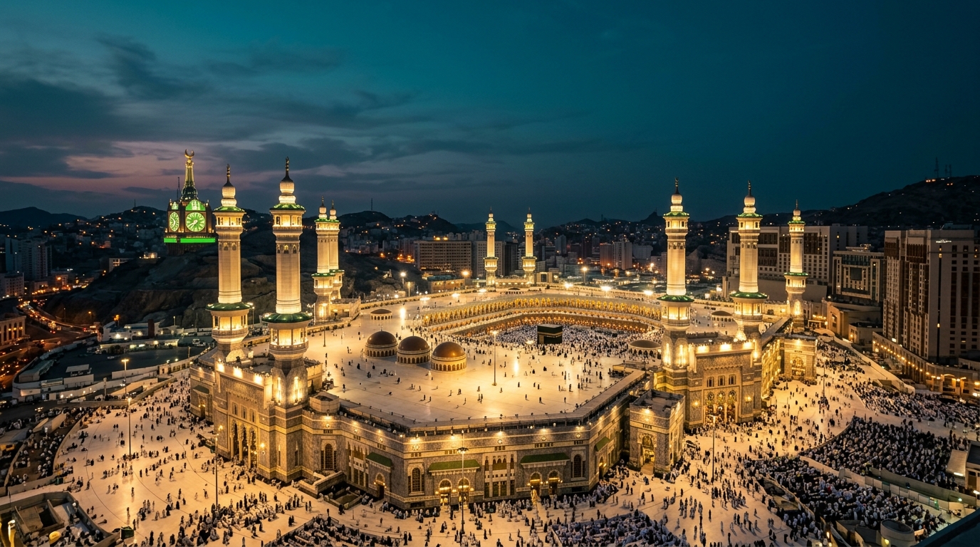 Holy city of Makkah at dusk
